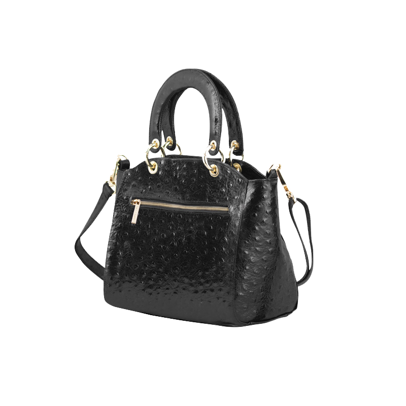 BORSA IN PELLE STAMPATA STRUZZO COLOR NERO BORSA IN PELLE STAMPATA STRUZZO COLOR NERO