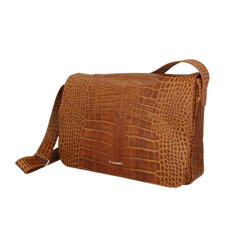 PRINTED LEATHER MESSENGER BAG IN BROWN COLOR I Santi